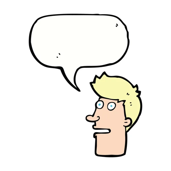 Caricatura impactado cara masculina con burbuja del habla — Vector de stock