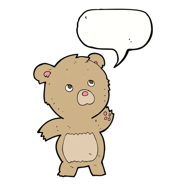 Cartoon curious teddy bear with speech bubble — Stock Vector