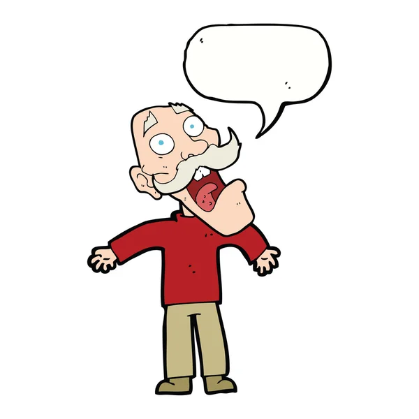 Cartone animato terrorizzato vecchio con bolla discorso — Vettoriale Stock