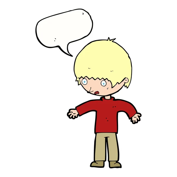 Dibujos animados confundido chico con el habla burbuja — Vector de stock
