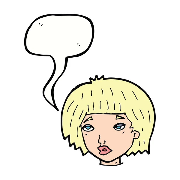 Karikatur langweilig aussehende Frau mit Sprechblase — Stockvektor
