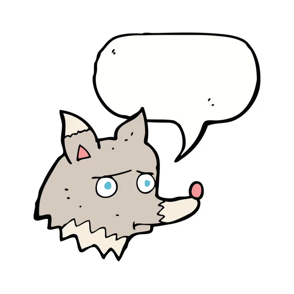 Dibujos animados lobo infeliz con burbuja de habla — Vector de stock