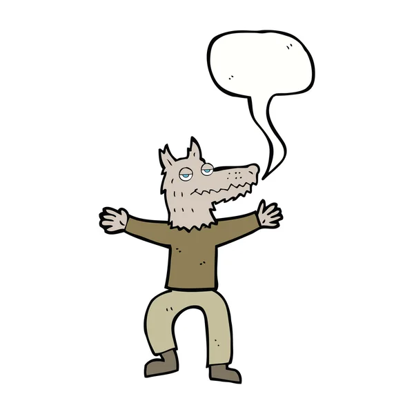 スピーチバブルを持つ漫画のオオカミ男 — ストックベクタ