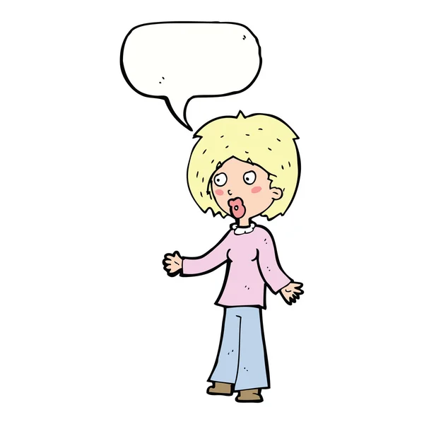 Cartoon surprised woman with speech bubble — Stock Vector