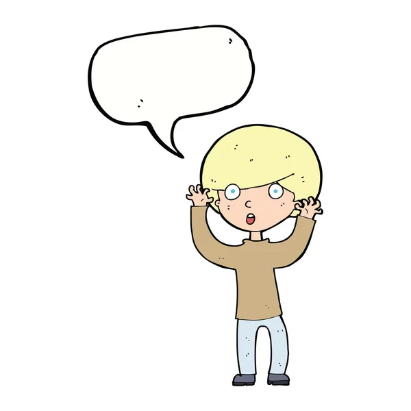 Cartoon startled boy with speech bubble — Stock Vector