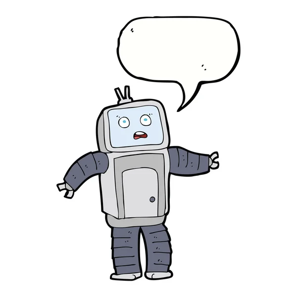 Robot divertido de dibujos animados con burbuja de habla — Vector de stock