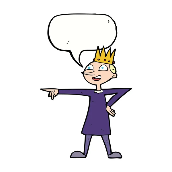 Cartoon pointing prince with speech bubble — Stock Vector