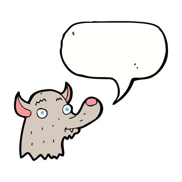Cartone animato lupo felice con la bolla discorso — Vettoriale Stock