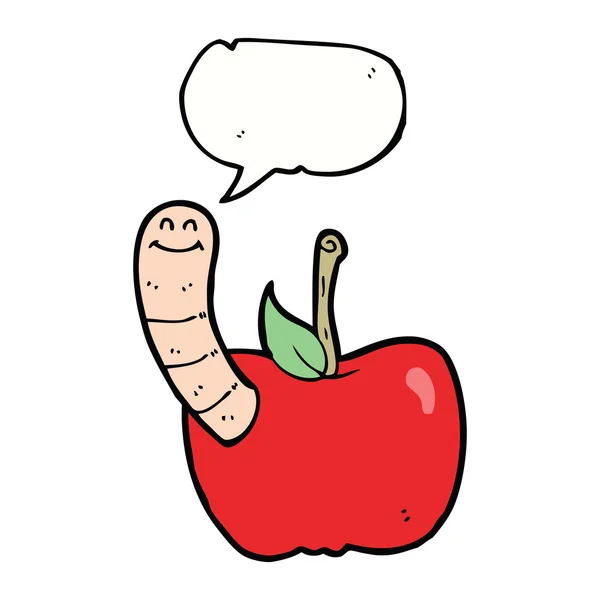 Manzana de dibujos animados con gusano con burbuja de habla — Archivo Imágenes Vectoriales
