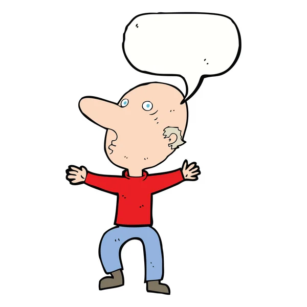 Karikatur beunruhigt Mann mittleren Alters mit Sprechblase — Stockvektor