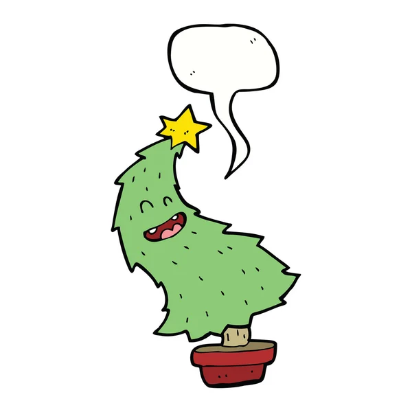 Árvore de Natal de dança dos desenhos animados com bolha de fala — Vetor de Stock