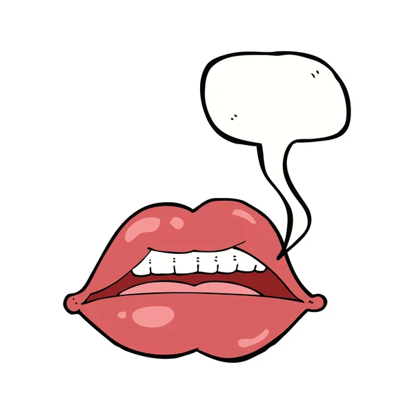 Dibujos animados sexy labios símbolo con burbuja del habla — Vector de stock