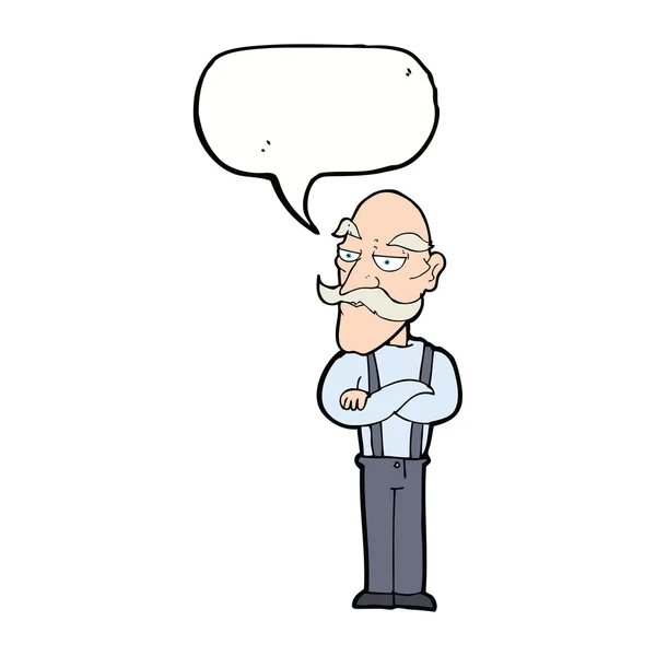 Cartoon bored old man with speech bubble — Stock Vector