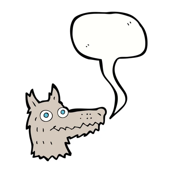 Cabeza de lobo de dibujos animados con burbuja de habla — Vector de stock