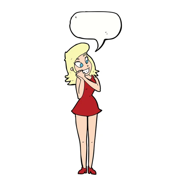 Dibujos animados mujer emocionada con burbuja del habla — Archivo Imágenes Vectoriales