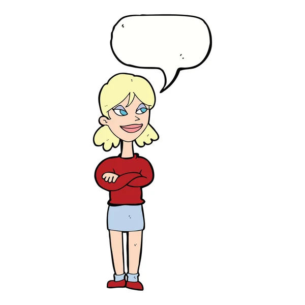 Cartoon mulher presunçosa com bolha de fala — Vetor de Stock
