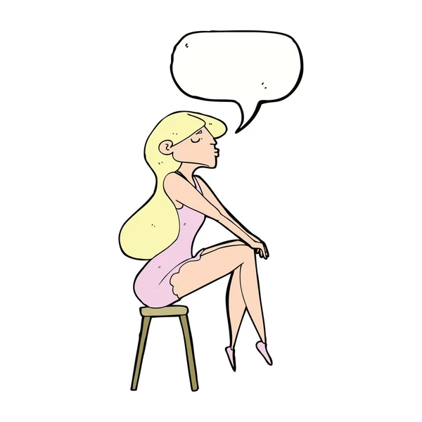 卡通女人坐在凳子上与讲话泡泡 — 图库矢量图片