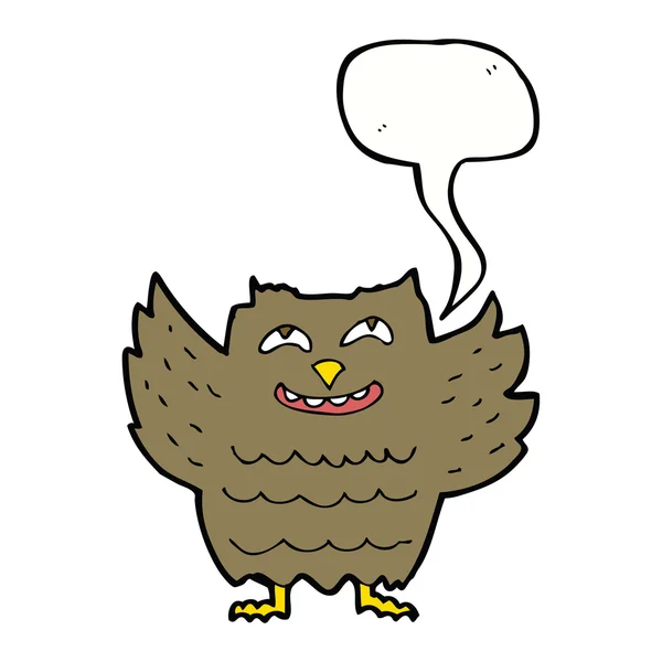 Cartoon happy owl with speech bubble — Stock Vector
