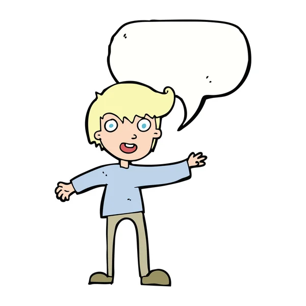 Cartoon excited boy with speech bubble — Stock Vector