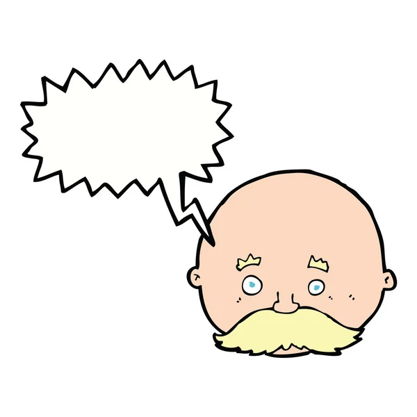 Мультяшний лисий чоловік з вусами з бульбашкою мовлення — стоковий вектор