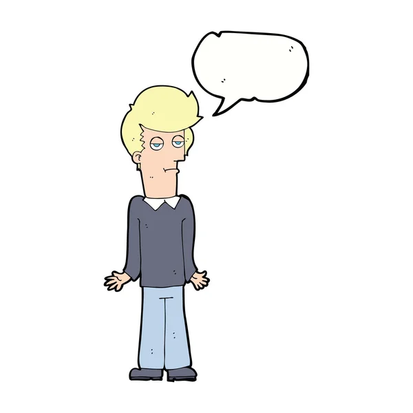 Hombre aburrido de dibujos animados encogiéndose de hombros con burbuja del habla — Archivo Imágenes Vectoriales