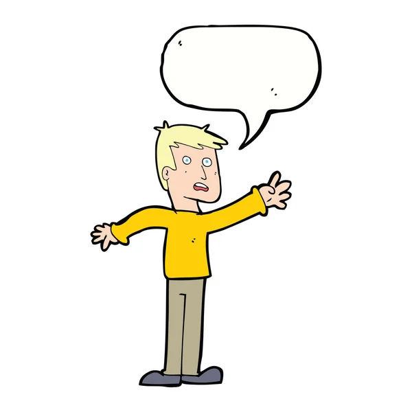 Cartoon bezorgd man bereiken met spraakzeepbel — Stockvector