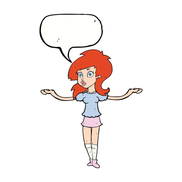Desenho animado menina bonita confusa com bolha de fala — Vetor de Stock