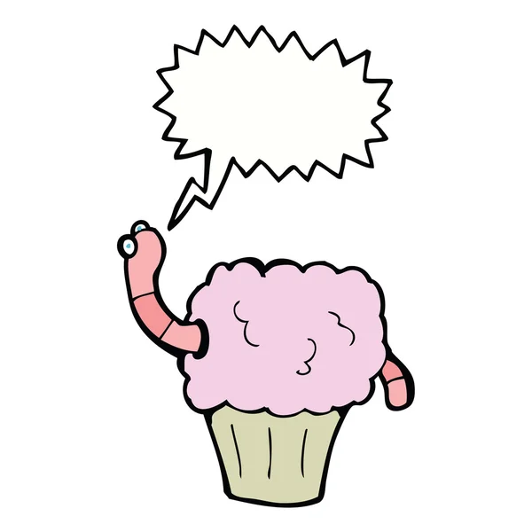 Cartoon worm in cupcake with speech bubble — Stock Vector