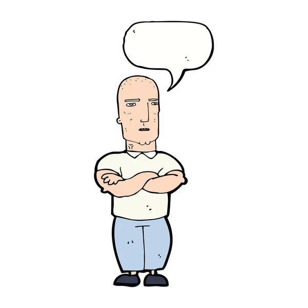 Cartoon annoyed bald man with speech bubble — Stock Vector