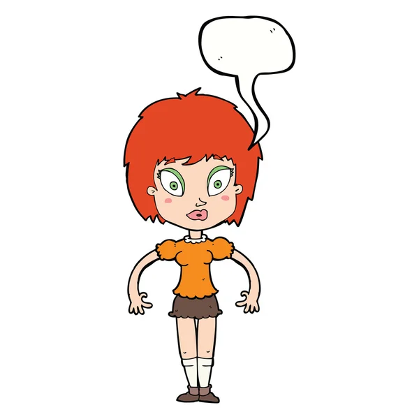 Dibujos animados chica bonita con burbuja del habla — Vector de stock