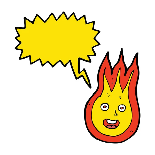 Bola de fogo amigável dos desenhos animados com bolha de fala — Vetor de Stock