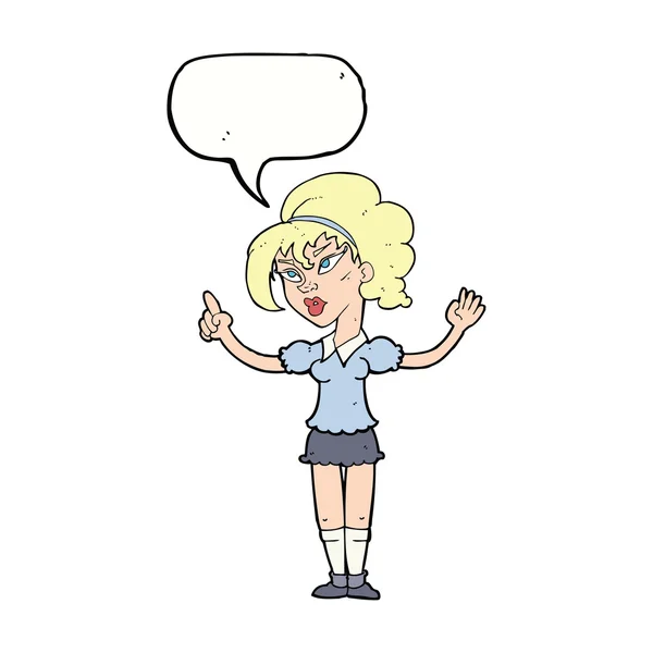 Mujer de dibujos animados con idea con burbuja de habla — Vector de stock