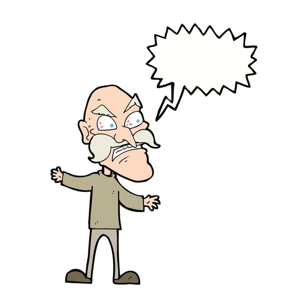 Cartoon angry old man with speech bubble — Stock Vector