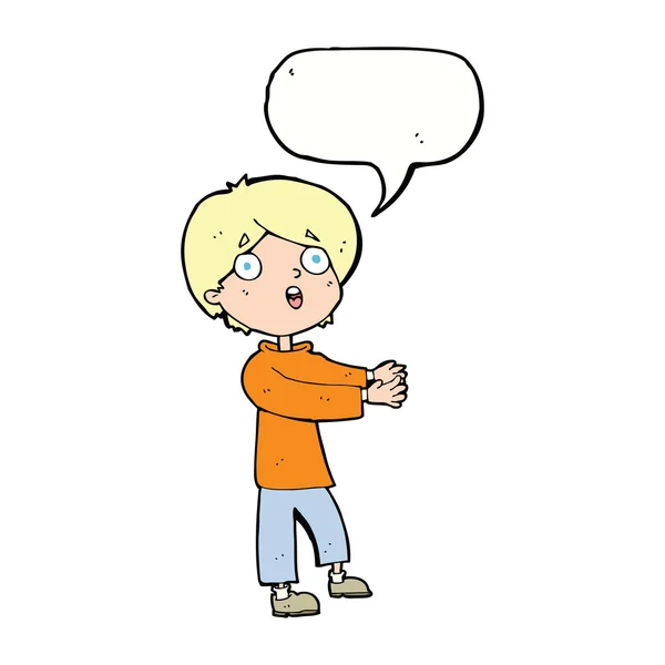 Cartoon shocked boy with speech bubble — Stock Vector