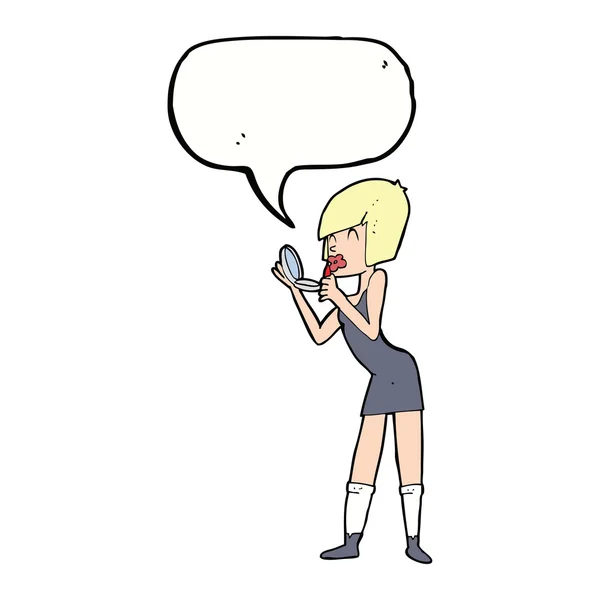 Γελοιογραφία γυναίκα εφαρμογή κραγιόν με φούσκα ομιλία — Διανυσματικό Αρχείο