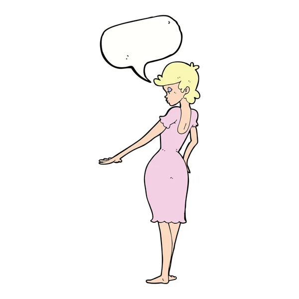 Cartoon mooie vrouw op zoek naar nagels met tekstballon — Stockvector