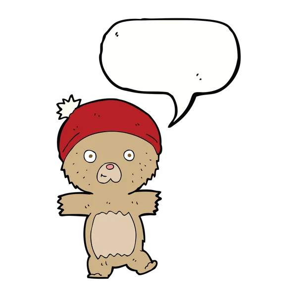 Urso de pelúcia engraçado desenhos animados com bolha de fala — Vetor de Stock