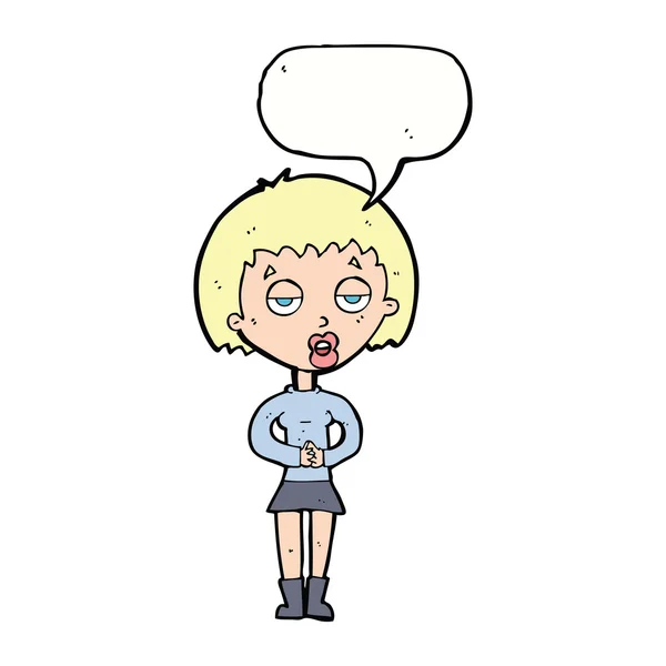 Karikatur gelangweilte Frau wartet mit Sprechblase — Stockvektor