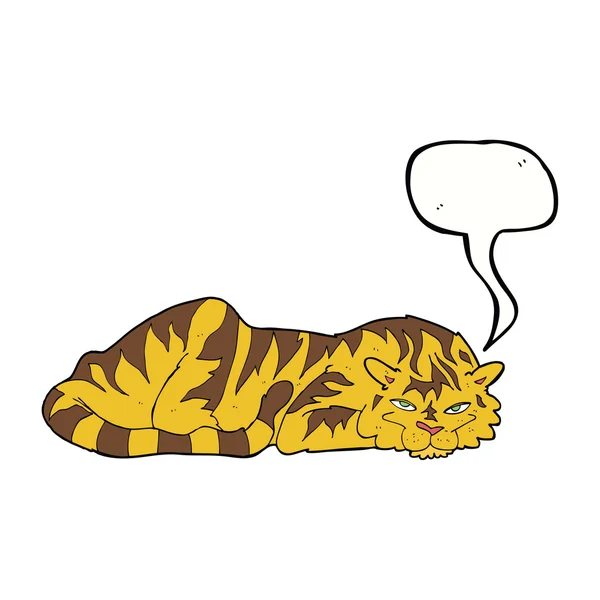 Tekenfilm rustende tijger met spraakbel — Stockvector
