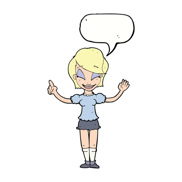 Karikatur hübsches Mädchen mit Idee mit Sprechblase — Stockvektor