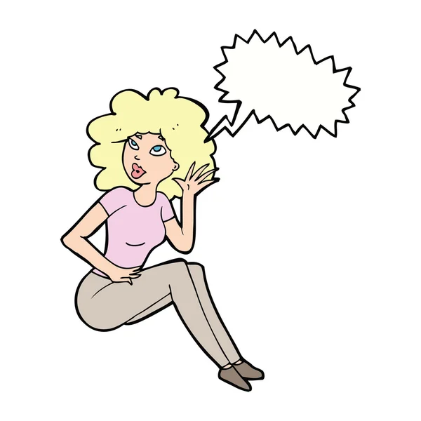 Cartoon kvinna lyssna med pratbubblan — Stock vektor