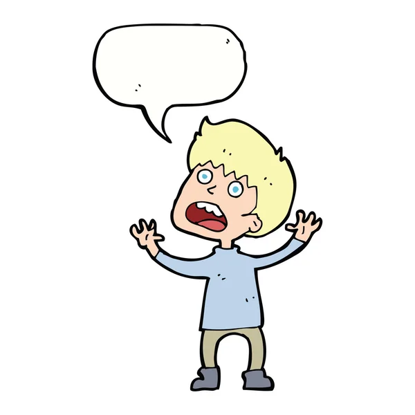 Cartoon stressed boy with speech bubble — Stock Vector