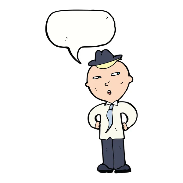 Hombre de dibujos animados con sombrero con burbuja de habla — Vector de stock