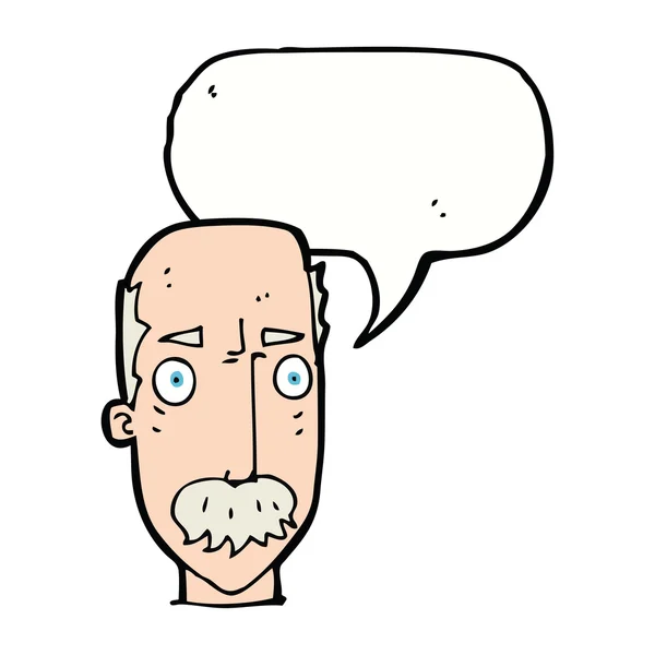 Cartoon annoyed old man with speech bubble — Stock Vector