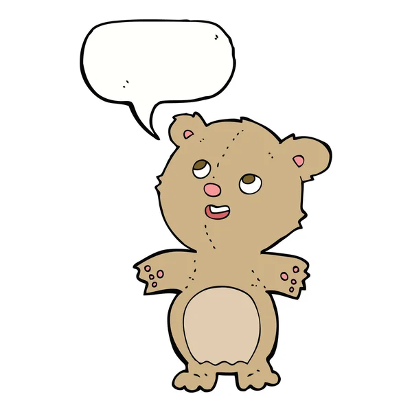 Cartoon happy little teddy bear with speech bubble — Stock Vector