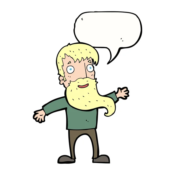 Uomo cartone animato con barba agitando con bolla discorso — Vettoriale Stock