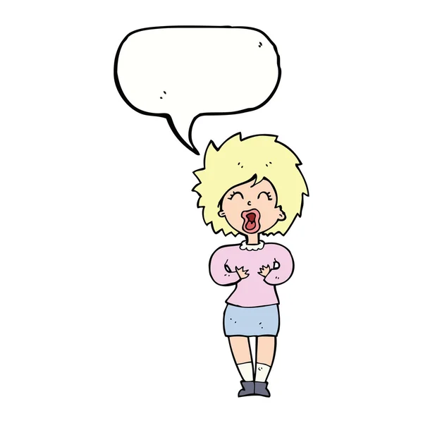 Karikatur schreiende Frau mit Sprechblase — Stockvektor