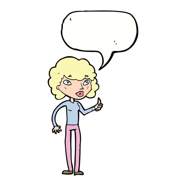 Femme dessin animé donnant pouces symbole avec bulle de parole — Image vectorielle