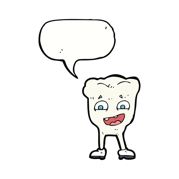 Cartone animato dente felice con bolla discorso — Vettoriale Stock