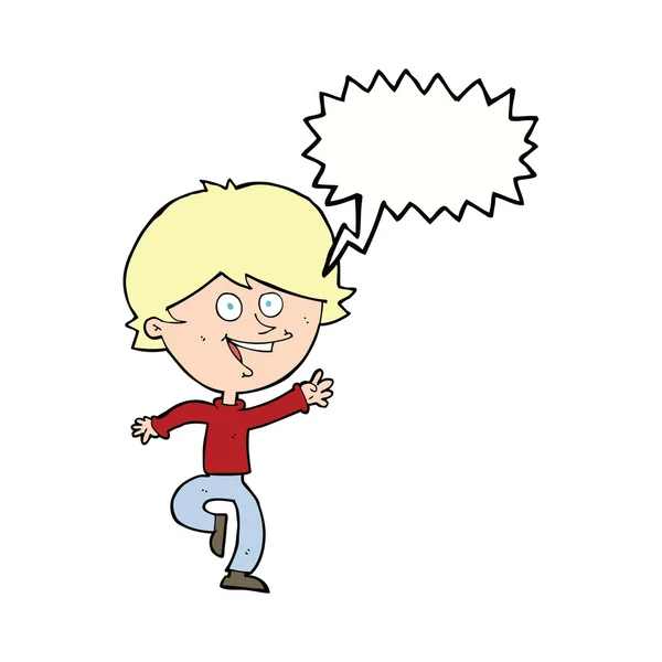 Dibujos animados niño saludando feliz con burbuja de habla — Archivo Imágenes Vectoriales